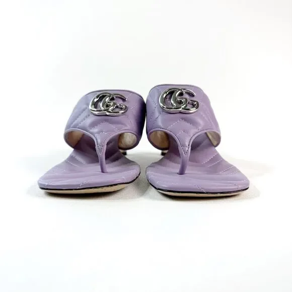 GUCCI Purple Marmont Sandals Size 38 Kitten Heel Matelasse Quilted Leather - Picture 5 of 13